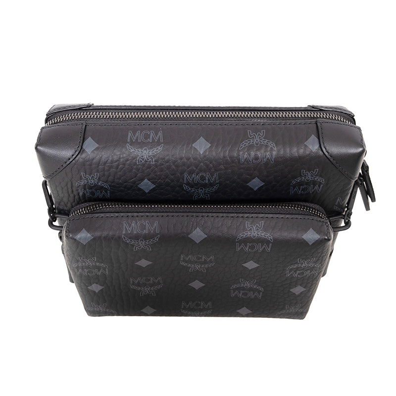 NEW $980 MCM Black Visetos Logo Klassik SET 3 MULTIFUNCTION Trio CROSSBODY BAG