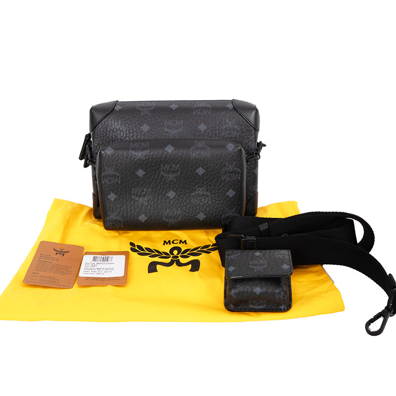 NEW $980 MCM Black Visetos Logo Klassik SET 3 MULTIFUNCTION Trio CROSSBODY BAG
