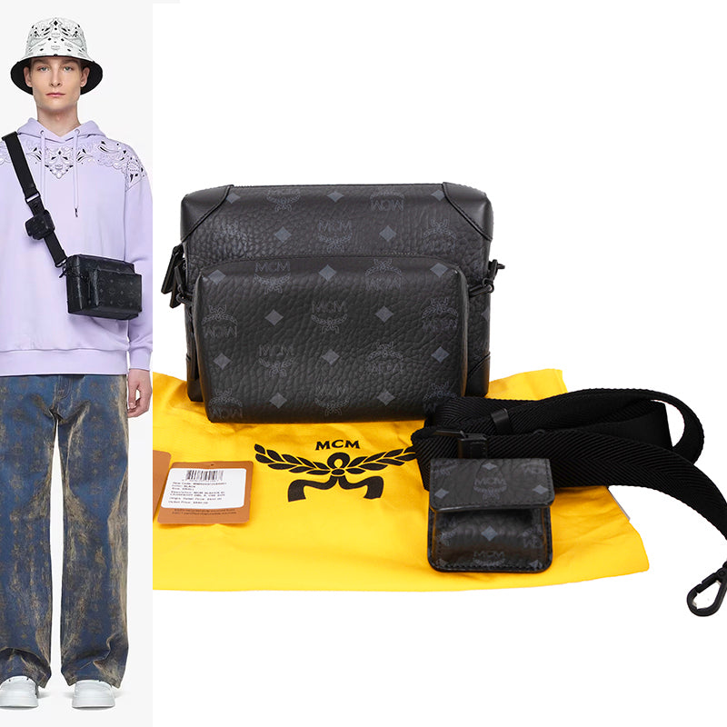 NEW $980 MCM Black Visetos Logo Klassik SET 3 MULTIFUNCTION Trio CROSSBODY BAG