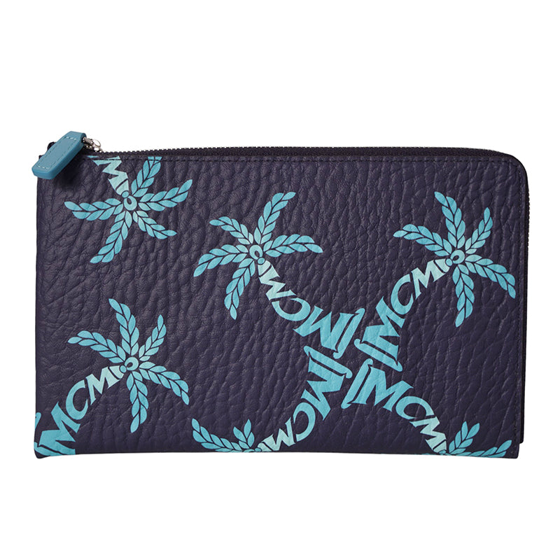 NEW $450 MCM Blue Palm Tree Monogram LOGO Ottomar Travel Pouch MESSENGER BAG NWT