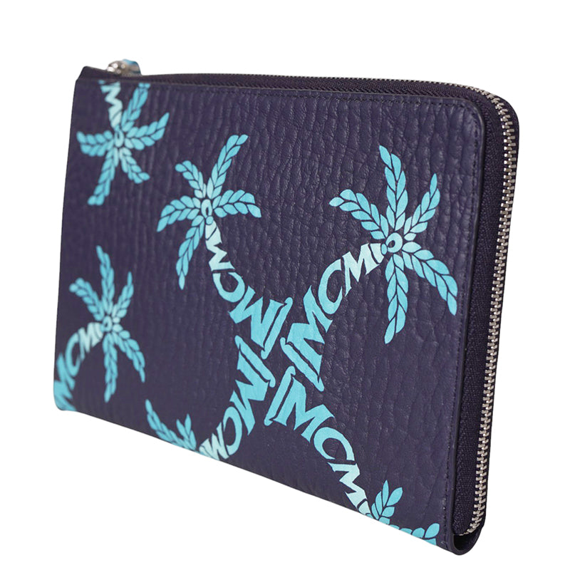 NEW $450 MCM Blue Palm Tree Monogram LOGO Ottomar Travel Pouch MESSENGER BAG NWT