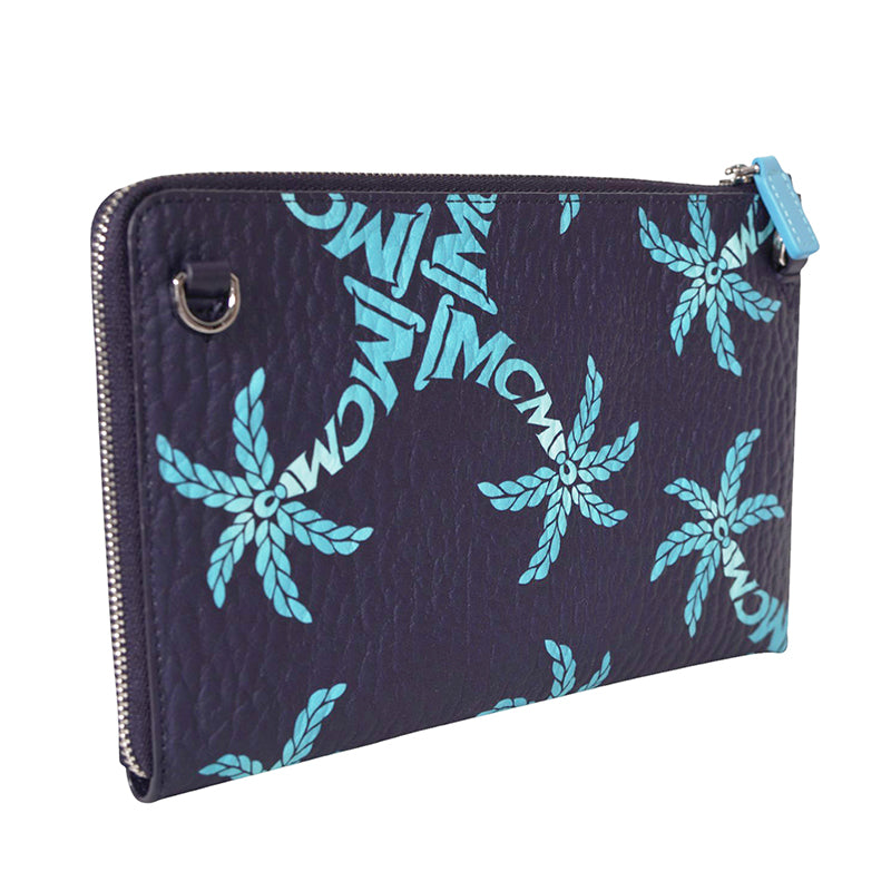 NEW $450 MCM Blue Palm Tree Monogram LOGO Ottomar Travel Pouch MESSENGER BAG NWT