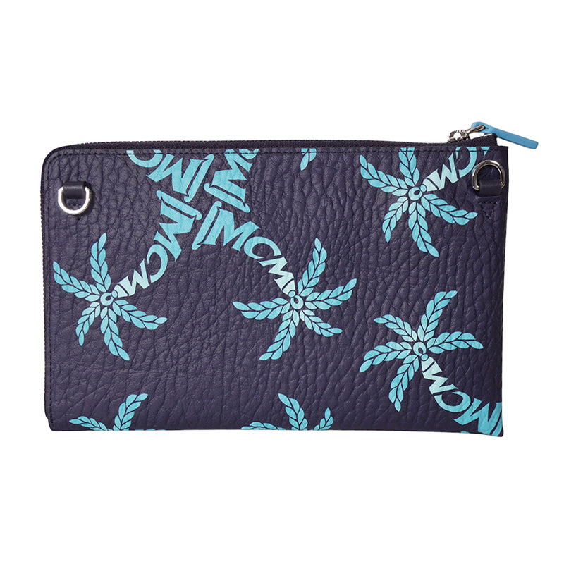 NEW $450 MCM Blue Palm Tree Monogram LOGO Ottomar Travel Pouch MESSENGER BAG NWT