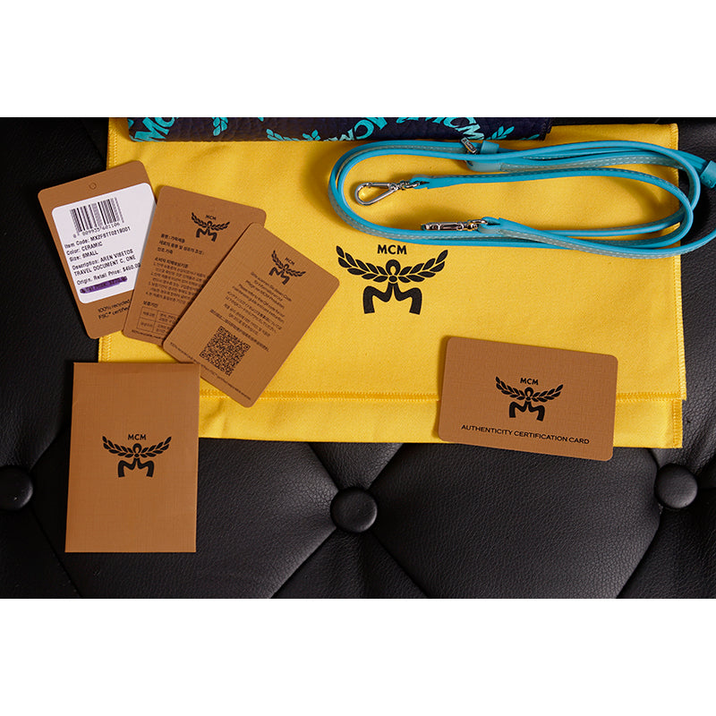 NEW $450 MCM Blue Palm Tree Monogram LOGO Ottomar Travel Pouch MESSENGER BAG NWT