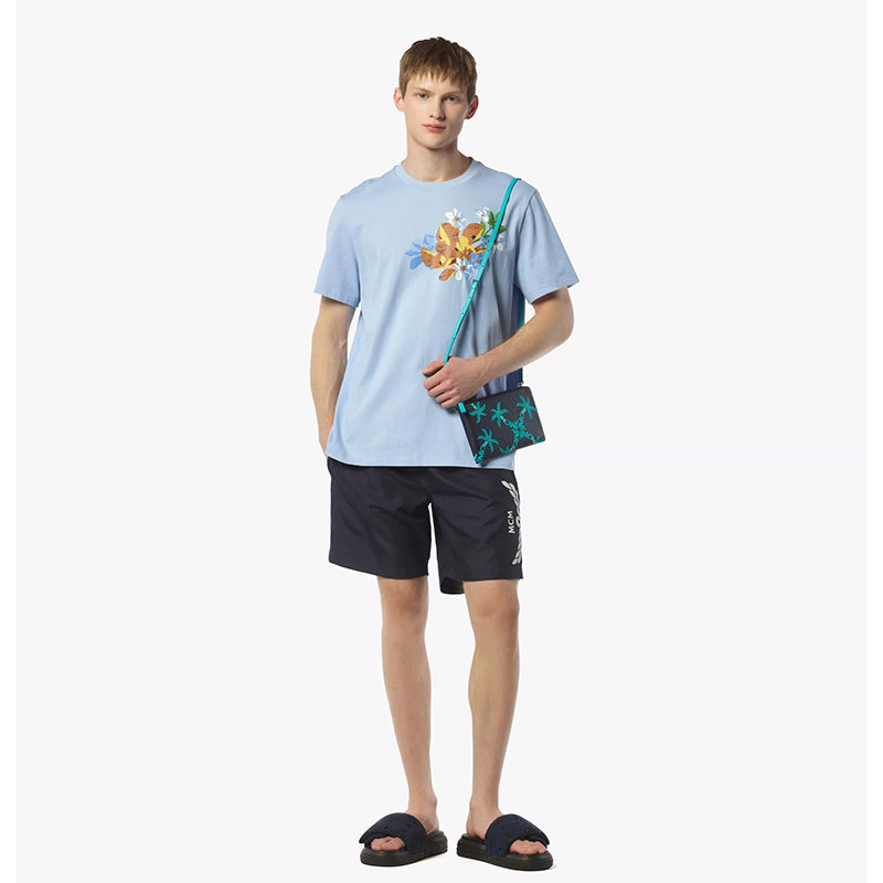 NEW $450 MCM Blue Palm Tree Monogram LOGO Ottomar Travel Pouch MESSENGER BAG NWT