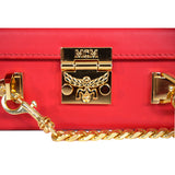 NEW $1,990 MCM Red Lychee Leather BERLIN GOLD LOGO Crossbody Mini LOCK BOX BAG