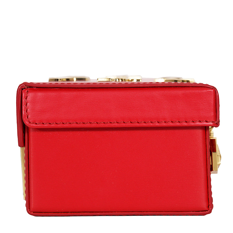 NEW $1,990 MCM Red Lychee Leather BERLIN GOLD LOGO Crossbody Mini LOCK BOX BAG