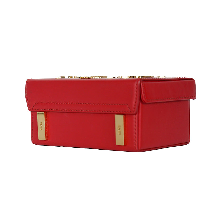 NEW $1,990 MCM Red Lychee Leather BERLIN GOLD LOGO Crossbody Mini LOCK BOX BAG