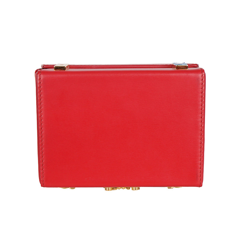 NEW $1,990 MCM Red Lychee Leather BERLIN GOLD LOGO Crossbody Mini LOCK BOX BAG