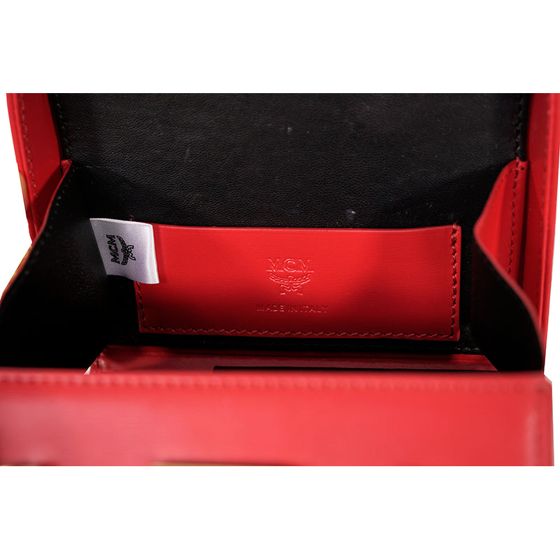 NEW $1,990 MCM Red Lychee Leather BERLIN GOLD LOGO Crossbody Mini LOCK BOX BAG