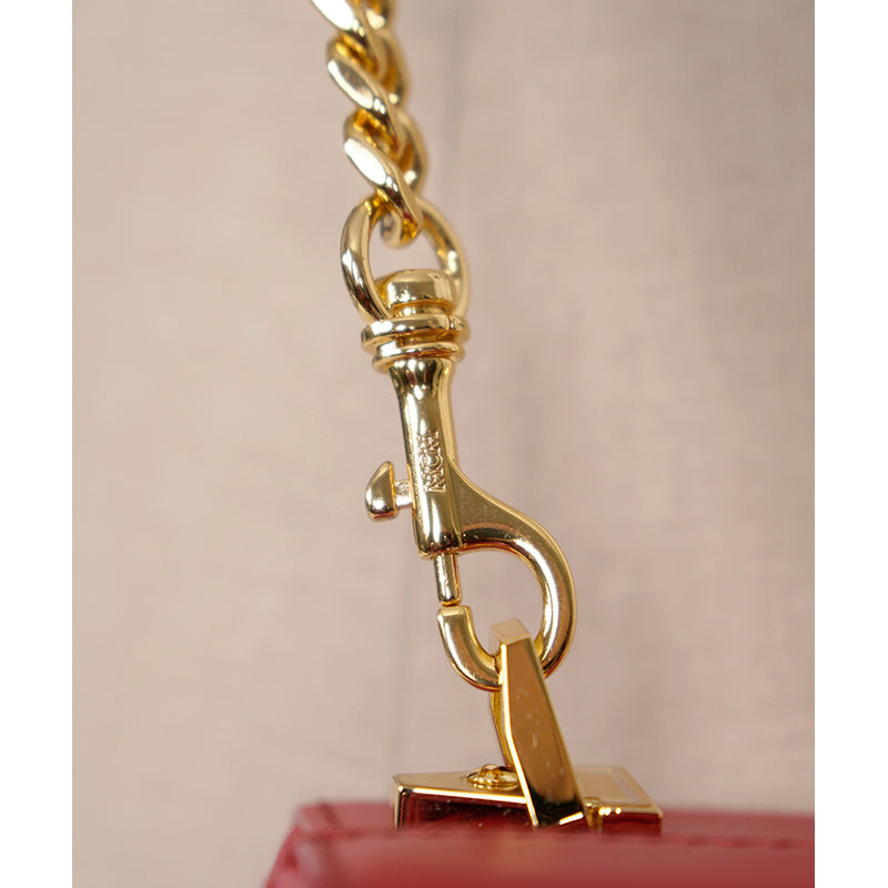 NEW $1,990 MCM Red Lychee Leather BERLIN GOLD LOGO Crossbody Mini LOCK BOX BAG