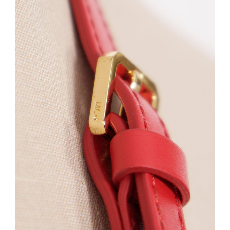 NEW $1,990 MCM Red Lychee Leather BERLIN GOLD LOGO Crossbody Mini LOCK BOX BAG