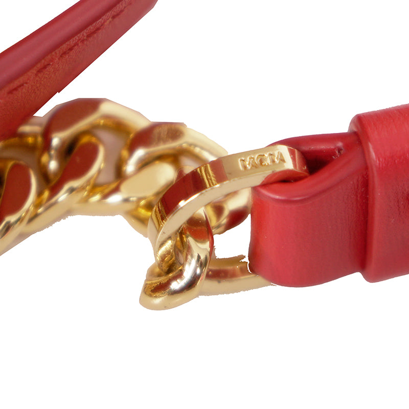 NEW $1,990 MCM Red Lychee Leather BERLIN GOLD LOGO Crossbody Mini LOCK BOX BAG