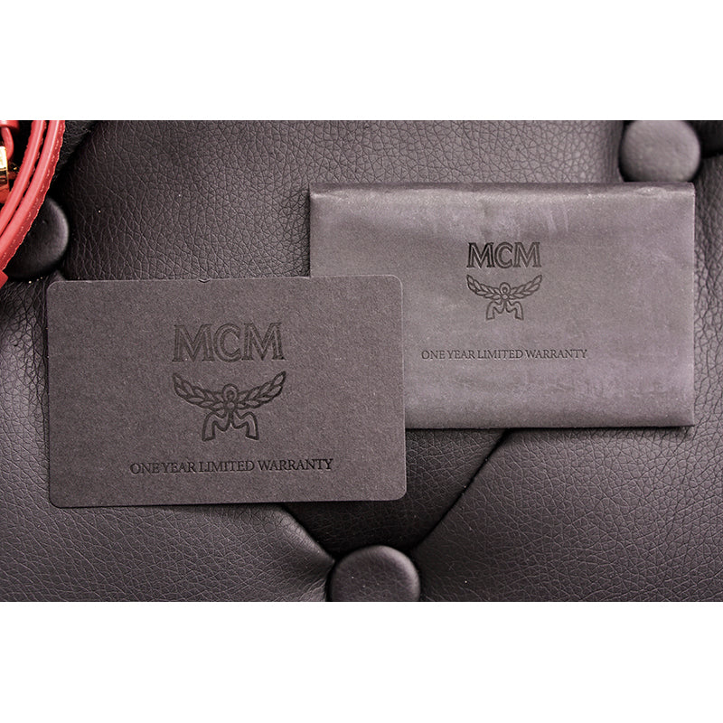 NEW $1,990 MCM Red Lychee Leather BERLIN GOLD LOGO Crossbody Mini LOCK BOX BAG