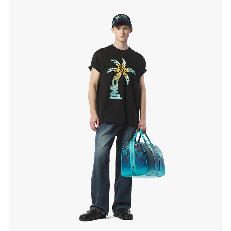 NEW $1,580 MCM Blue Gradation PALM TREE Visetos Ottomar Large WEEKENDER BAG NWT