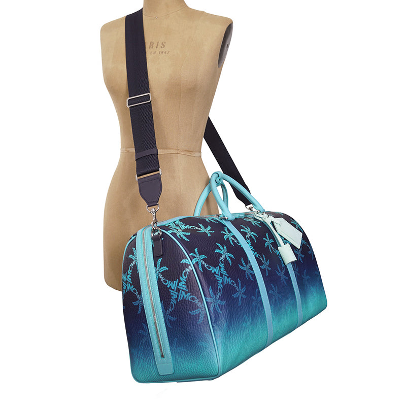 NEW $1,580 MCM Blue Gradation PALM TREE Visetos Ottomar Large WEEKENDER BAG NWT