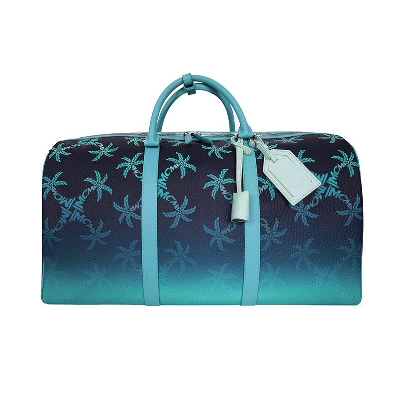 NEW $1,580 MCM Blue Gradation PALM TREE Visetos Ottomar Large WEEKENDER BAG NWT