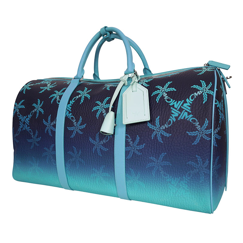 NEW $1,580 MCM Blue Gradation PALM TREE Visetos Ottomar Large WEEKENDER BAG NWT