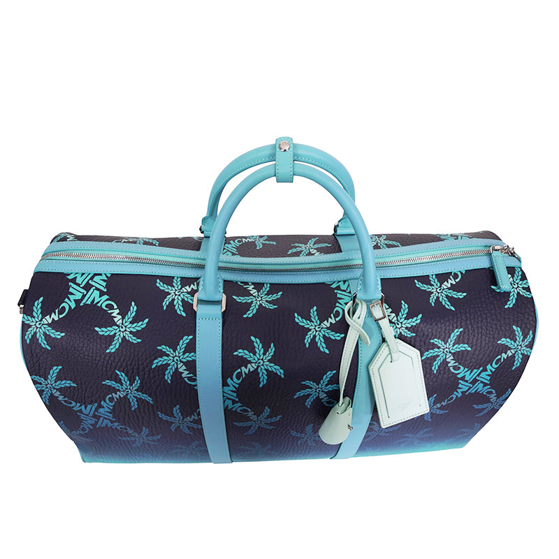 NEW $1,580 MCM Blue Gradation PALM TREE Visetos Ottomar Large WEEKENDER BAG NWT