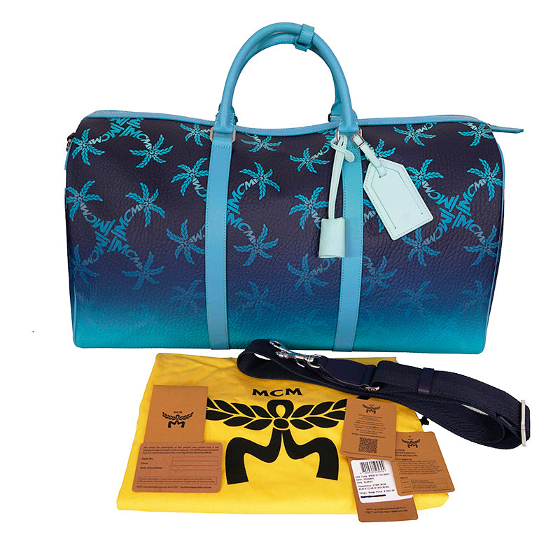 NEW $1,580 MCM Blue Gradation PALM TREE Visetos Ottomar Large WEEKENDER BAG NWT