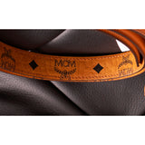 NEW $530 MCM Cognac Brown Nappa Leather Mode Travia LOGO POUCH BAG & BELT NIB XL