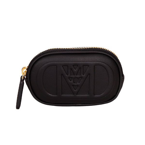 NEW $530 MCM Black Nappa Leather Mode Travia LOGO Oval BAG & Visetos BELT NIB XL