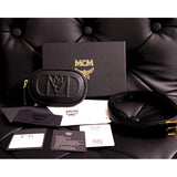 NEW $530 MCM Black Nappa Leather Mode Travia LOGO Oval BAG & Visetos BELT NIB XL
