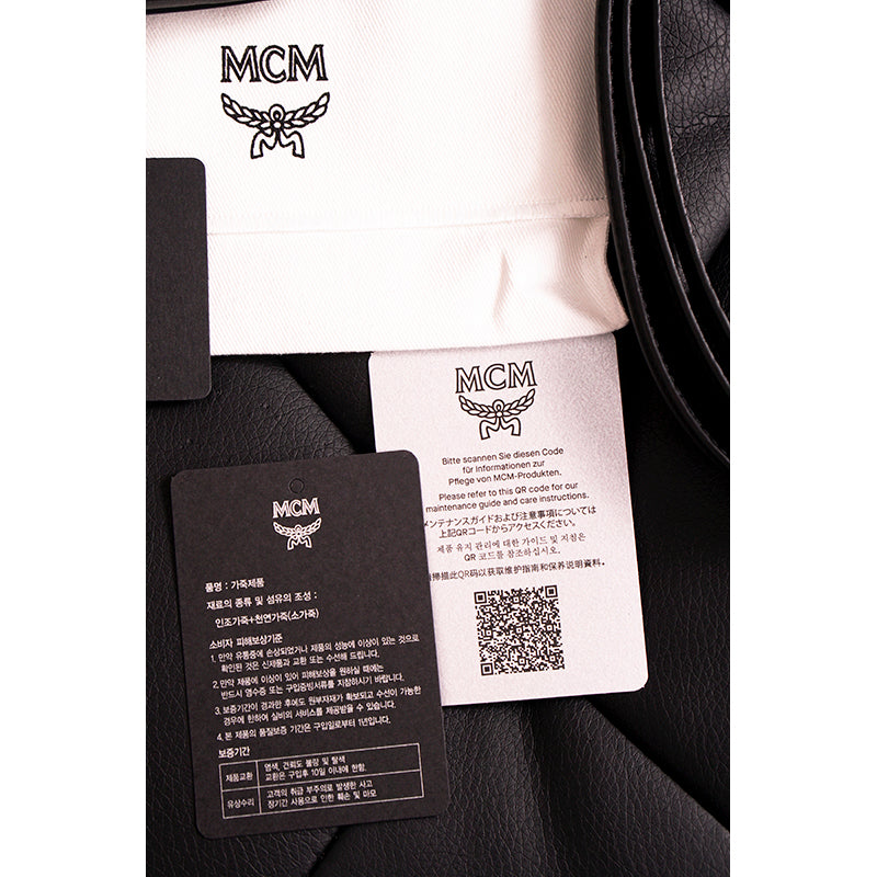 NEW $530 MCM Black Nappa Leather Mode Travia LOGO Oval BAG & Visetos BELT NIB XL