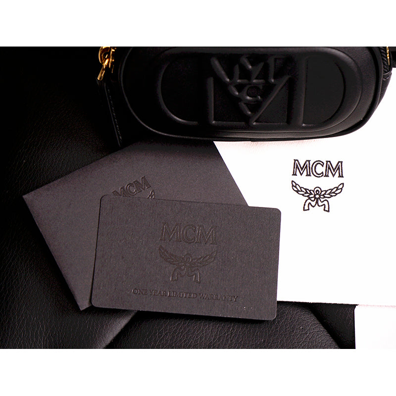 NEW $530 MCM Black Nappa Leather Mode Travia LOGO Oval BAG & Visetos BELT NIB XL