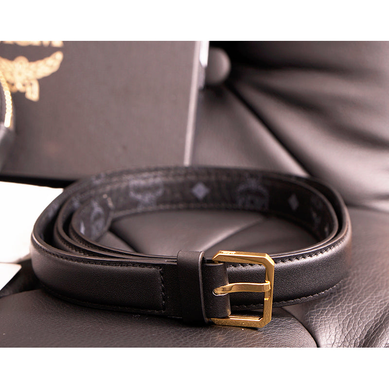 NEW $530 MCM Black Nappa Leather Mode Travia LOGO Oval BAG & Visetos BELT NIB XL
