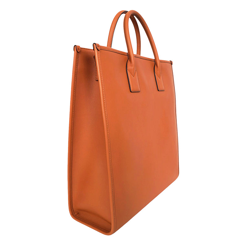 NEW $1,090 MCM Cognac Spanish Calf Leather LOGO Medium KLASSIK Tote BAG & STRAP