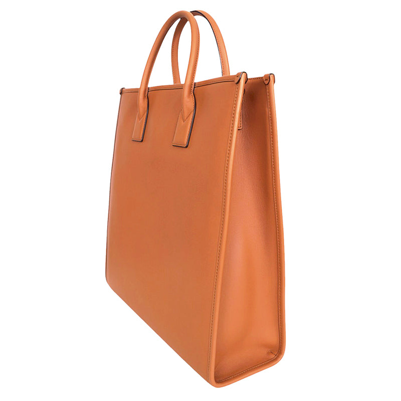 NEW $1,090 MCM Cognac Spanish Calf Leather LOGO Medium KLASSIK Tote BAG & STRAP