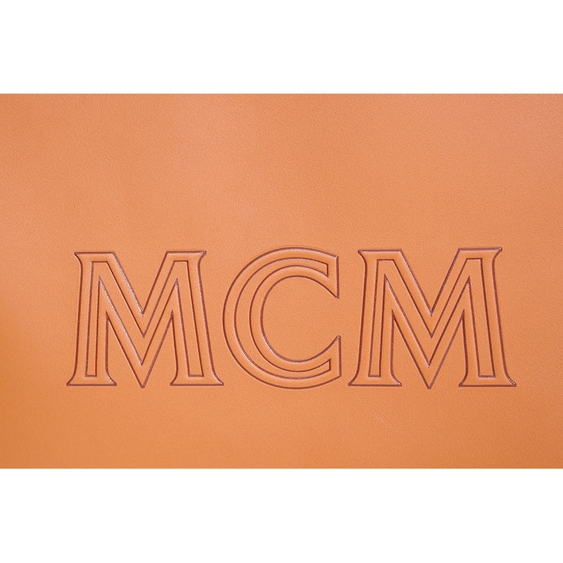 NEW $1,090 MCM Cognac Spanish Calf Leather LOGO Medium KLASSIK Tote BAG & STRAP