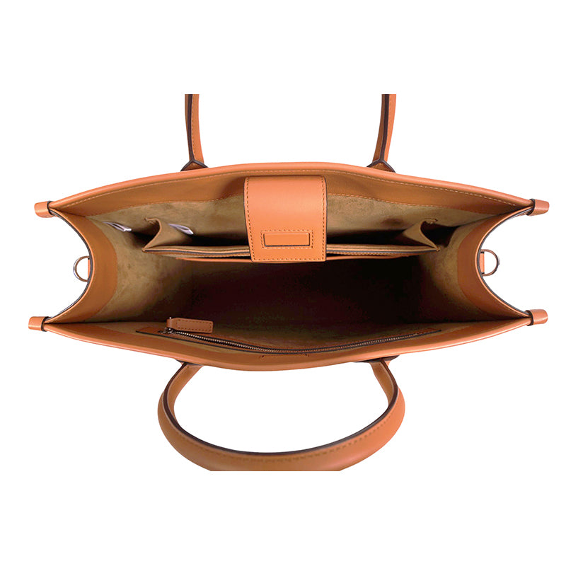 NEW $1,090 MCM Cognac Spanish Calf Leather LOGO Medium KLASSIK Tote BAG & STRAP