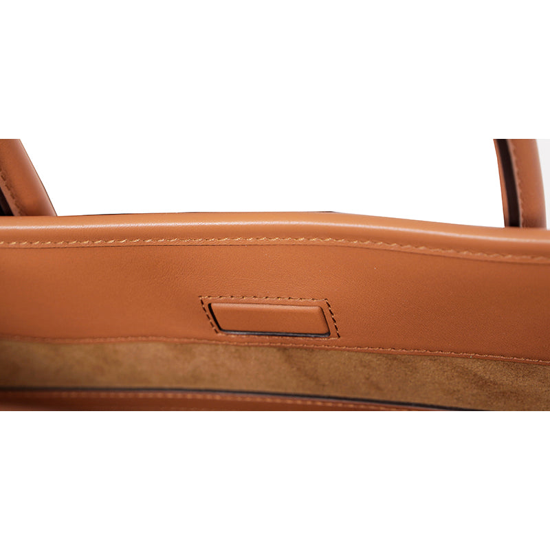 NEW $1,090 MCM Cognac Spanish Calf Leather LOGO Medium KLASSIK Tote BAG & STRAP