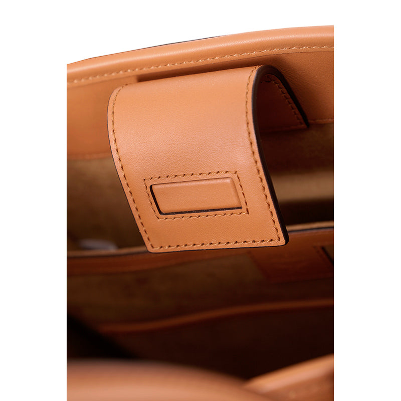 NEW $1,090 MCM Cognac Spanish Calf Leather LOGO Medium KLASSIK Tote BAG & STRAP