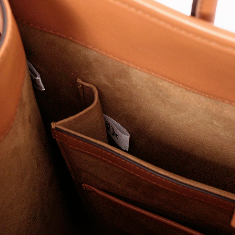 NEW $1,090 MCM Cognac Spanish Calf Leather LOGO Medium KLASSIK Tote BAG & STRAP