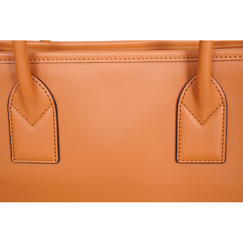 NEW $1,090 MCM Cognac Spanish Calf Leather LOGO Medium KLASSIK Tote BAG & STRAP