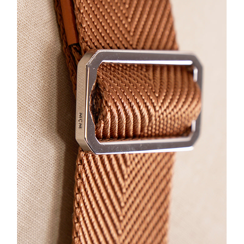 NEW $1,090 MCM Cognac Spanish Calf Leather LOGO Medium KLASSIK Tote BAG & STRAP