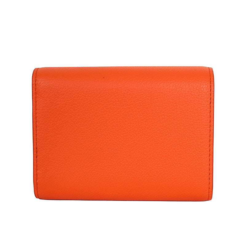 NEW $430 MCM Orange Embossed LOGO HIMMEL Small Trifold Compact Travel WALLET