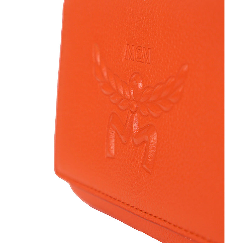 NEW $430 MCM Orange Embossed LOGO HIMMEL Small Trifold Compact Travel WALLET