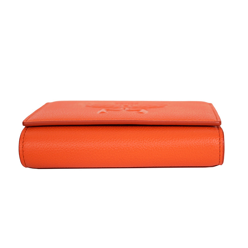 NEW $430 MCM Orange Embossed LOGO HIMMEL Small Trifold Compact Travel WALLET