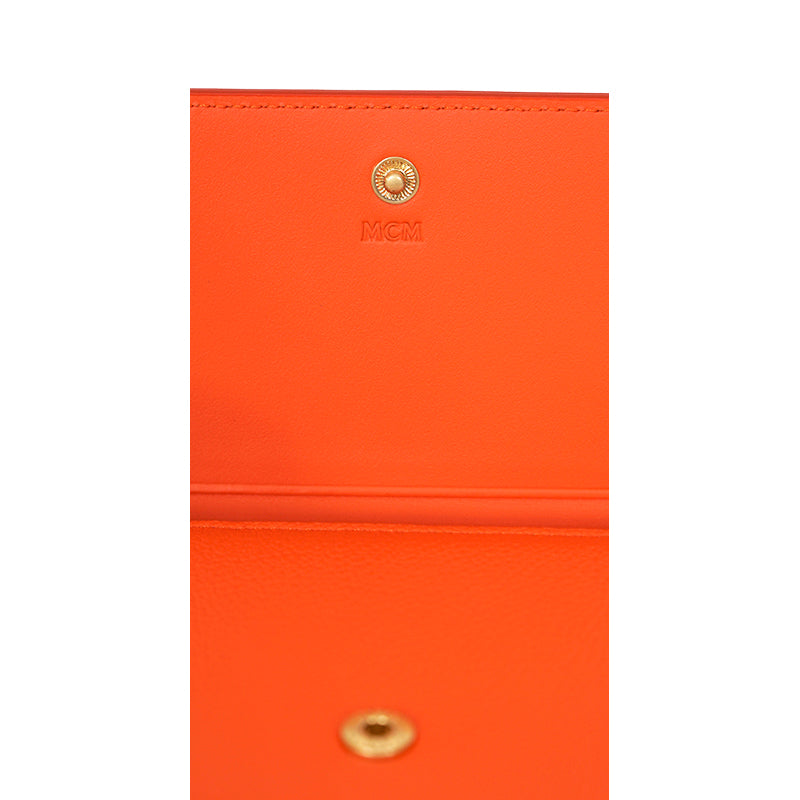 NEW $430 MCM Orange Embossed LOGO HIMMEL Small Trifold Compact Travel WALLET