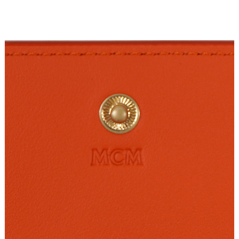 NEW $430 MCM Orange Embossed LOGO HIMMEL Small Trifold Compact Travel WALLET