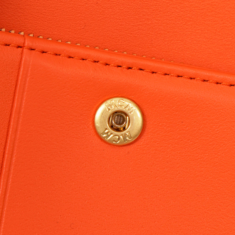 NEW $430 MCM Orange Embossed LOGO HIMMEL Small Trifold Compact Travel WALLET