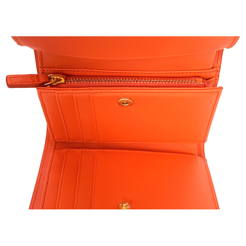 NEW $430 MCM Orange Embossed LOGO HIMMEL Small Trifold Compact Travel WALLET