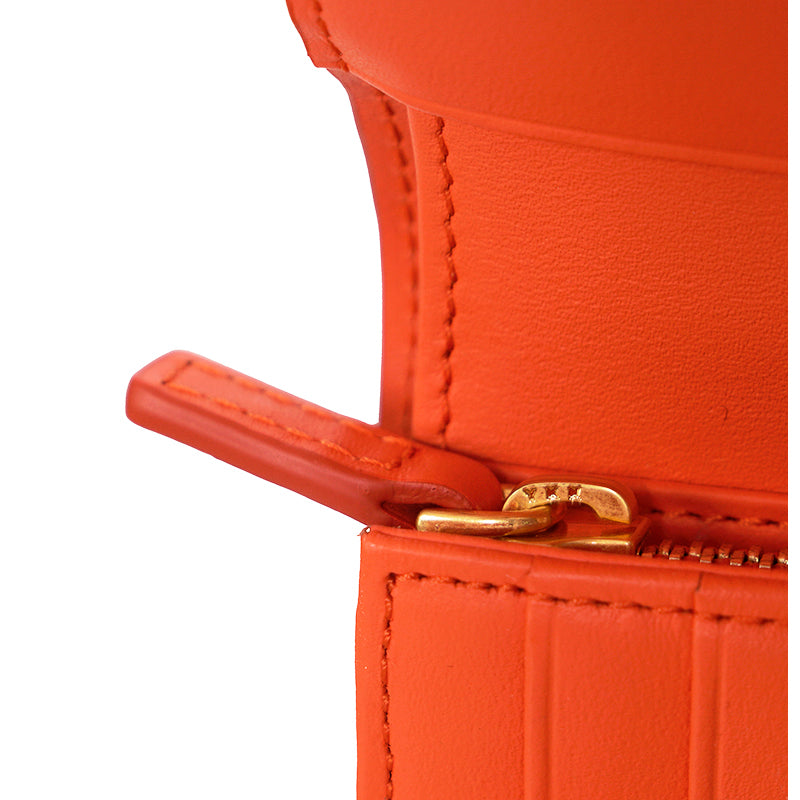 NEW $430 MCM Orange Embossed LOGO HIMMEL Small Trifold Compact Travel WALLET
