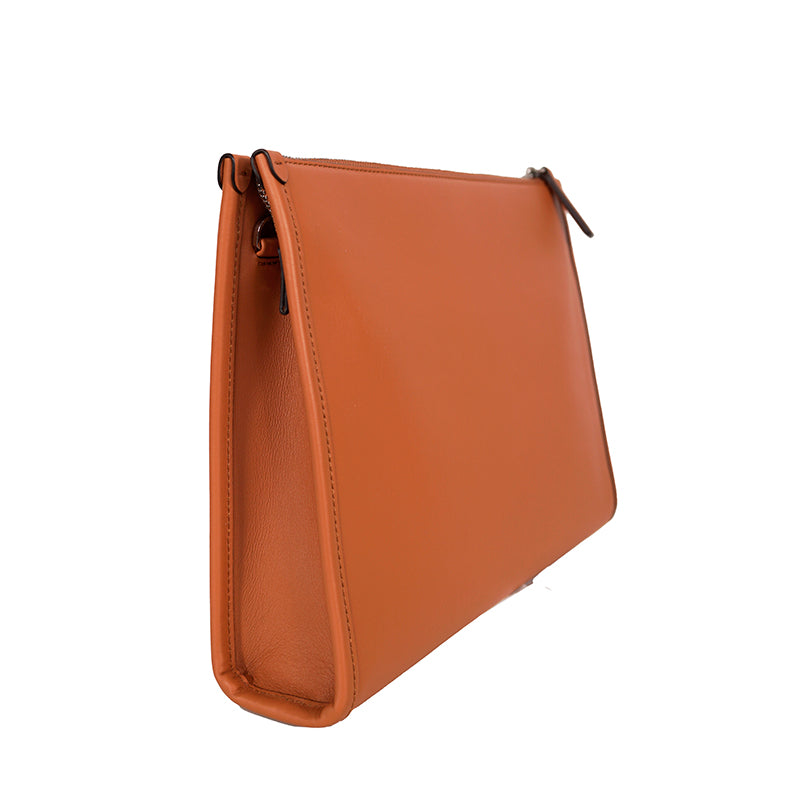 NEW $850 MCM Cognac Spanish Calf Leather LOGO AREN MESSENGER WRISTLET STRAP BAG