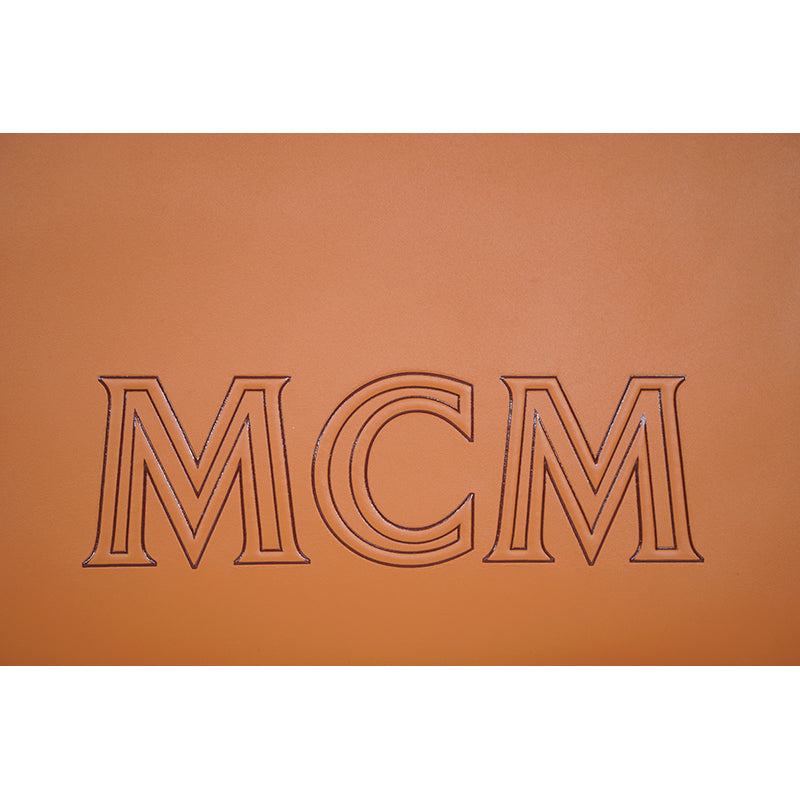 NEW $850 MCM Cognac Spanish Calf Leather LOGO AREN MESSENGER WRISTLET STRAP BAG