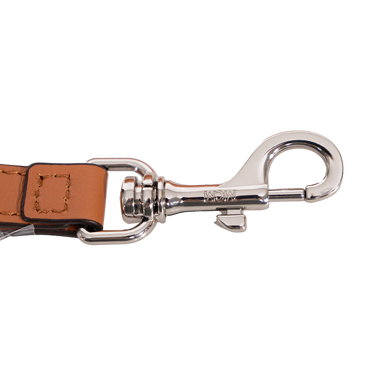 NEW $850 MCM Cognac Spanish Calf Leather LOGO AREN MESSENGER WRISTLET STRAP BAG